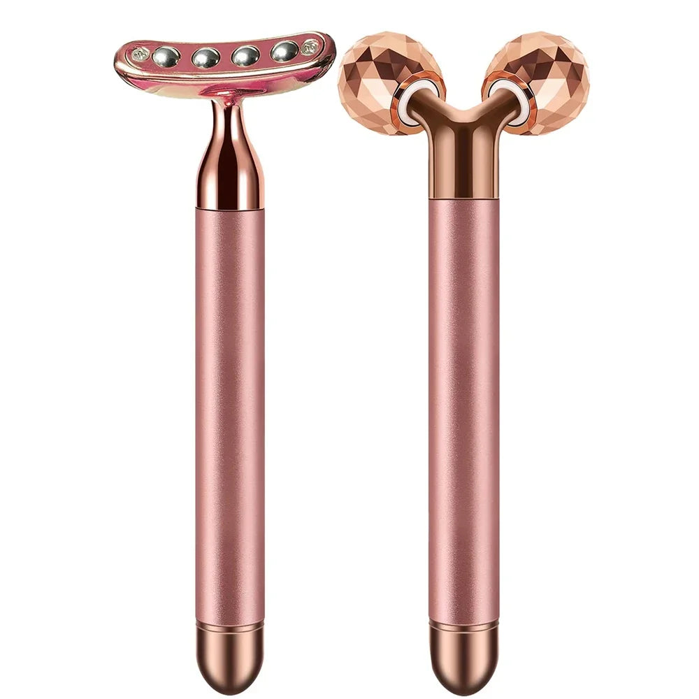 2 in 1 Face Massager Roller Electric 3D Roller and 24K Facial Pulse T Shape Massager Kit Arm Eye Nose Massager Skin Care Tools