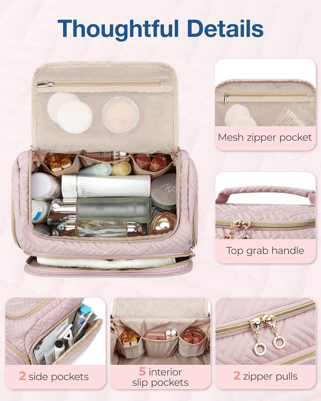 Travel Toiletry Bag for Women, Cosmetic Bag Makeup Bag Organizer with Handle, Travel Bag for Toiletries, Travel Accessories, Full Sized Container
