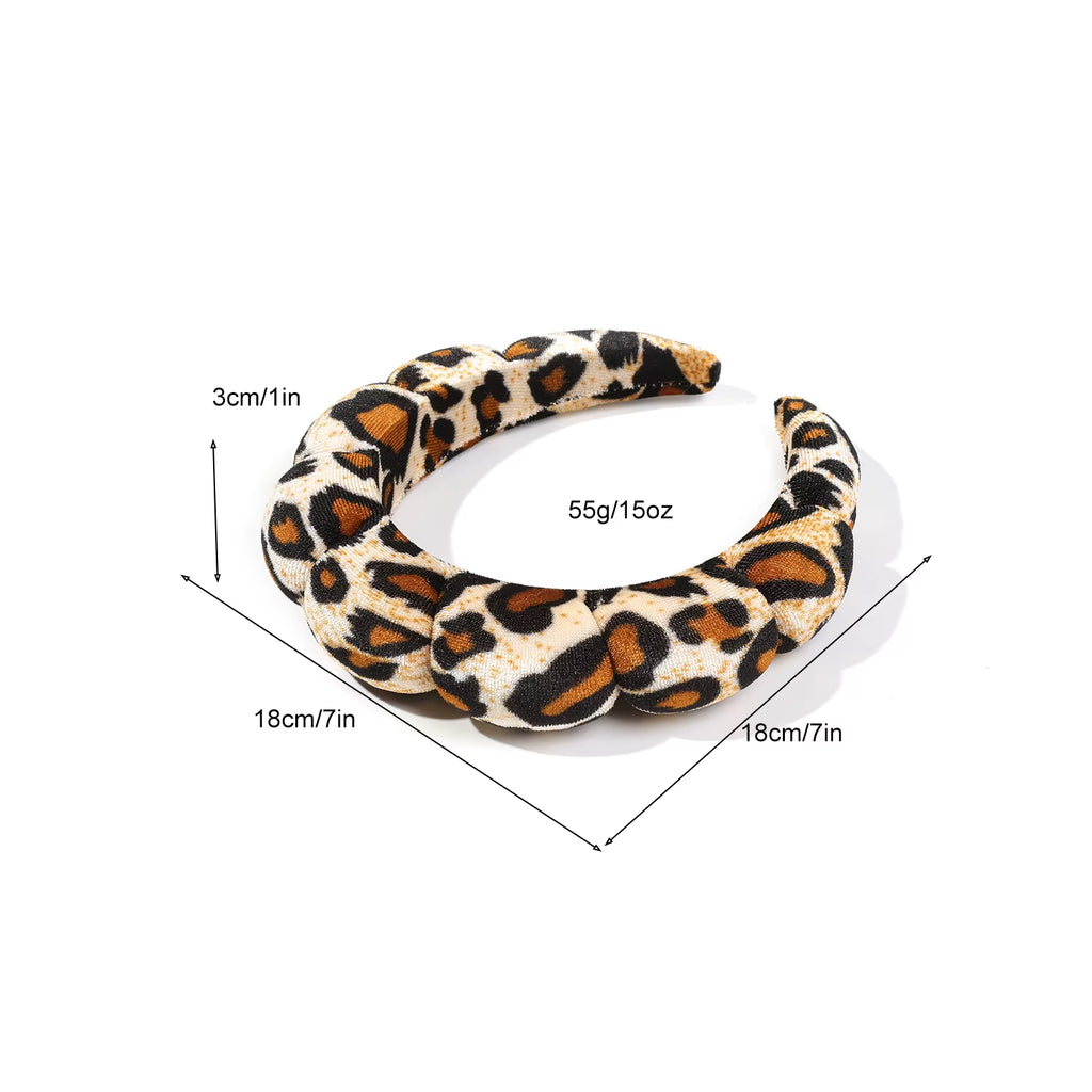 1 Pcs Spa Headband for Washing Face,No-Slip Leopard Sponge Makeup Skincare Hair Band for Women Girl Puffy Padded Headwear