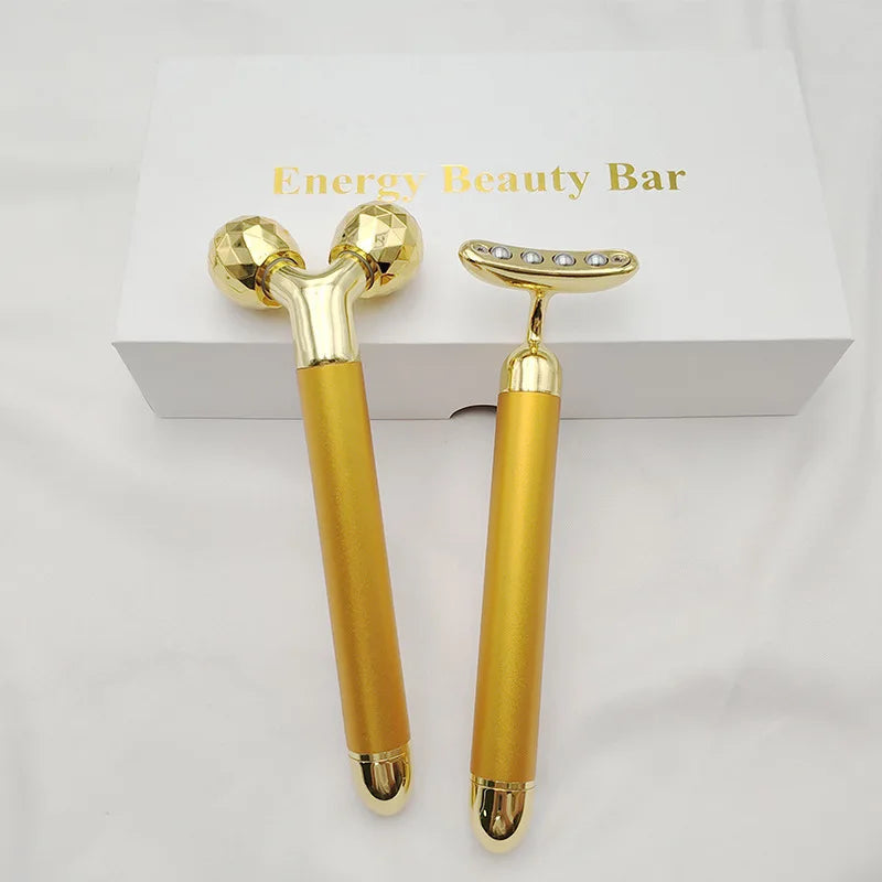 2 in 1 Face Massager Roller Electric 3D Roller and 24K Facial Pulse T Shape Massager Kit Arm Eye Nose Massager Skin Care Tools