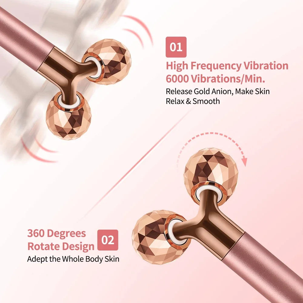 2 in 1 Face Massager Roller Electric 3D Roller and 24K Facial Pulse T Shape Massager Kit Arm Eye Nose Massager Skin Care Tools