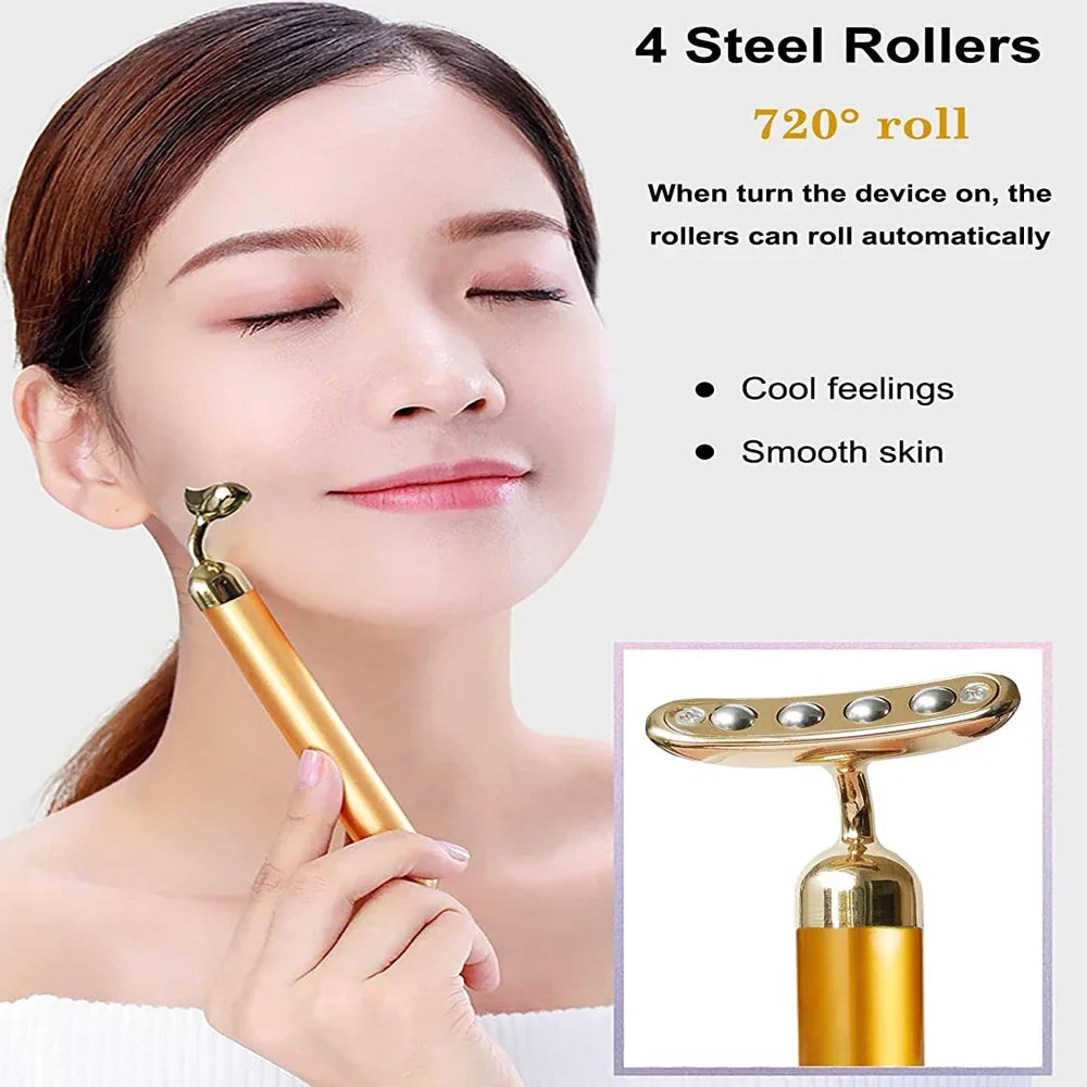 2 in 1 Face Massager Roller Electric 3D Roller and 24K Facial Pulse T Shape Massager Kit Arm Eye Nose Massager Skin Care Tools