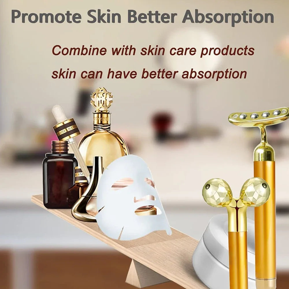 2 in 1 Face Massager Roller Electric 3D Roller and 24K Facial Pulse T Shape Massager Kit Arm Eye Nose Massager Skin Care Tools